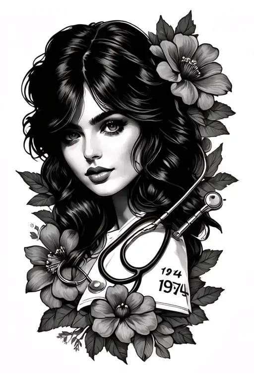 Femenine Flower Sleeve With Stethoscope And 1974 In It Somewhere