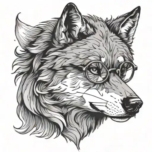 Wolf Face With Round Glasses