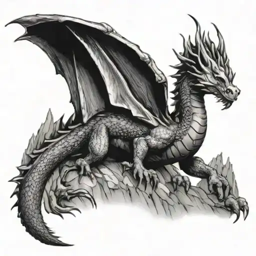 Dark Dragon On A Mountai Back Ground