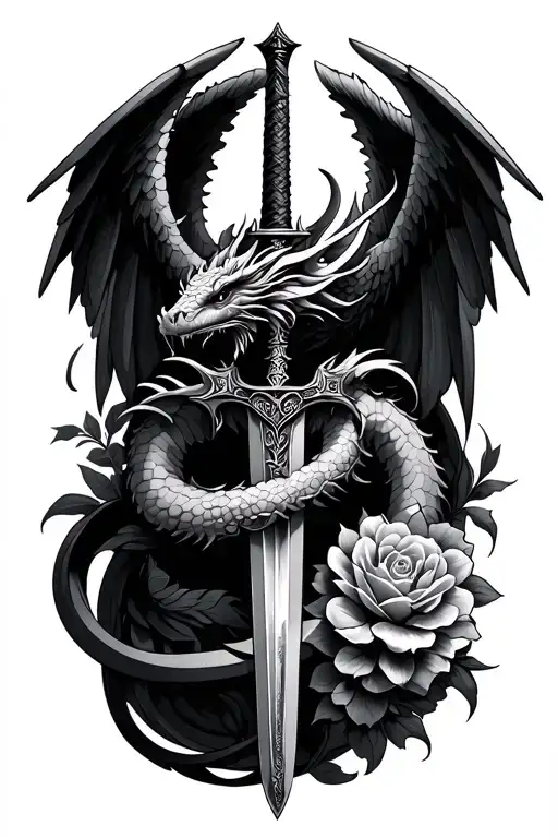 Sword With Winged Dragon Wrapped Floral