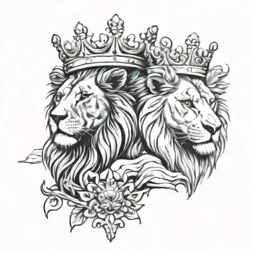 Couples Lion And Lioness Wearing A Crown