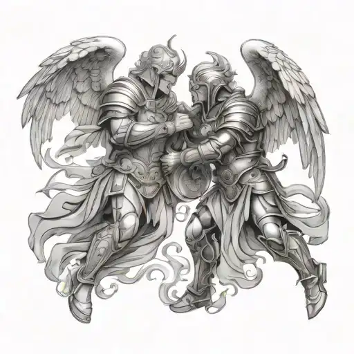 White Vs Black Fantasy Armoured Archangels Fighting Each Other