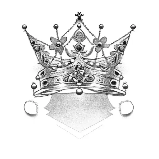 Tattooed Princess With Crown And Flowers
