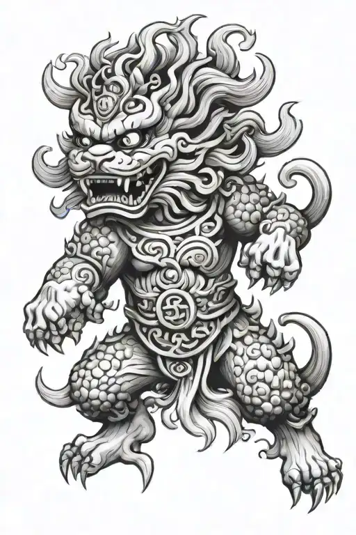 Fierce Looking Traditional Chinese Foo Dog With World Under Paw