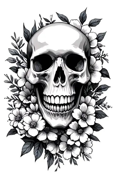 Skull Surrounded By Flowers