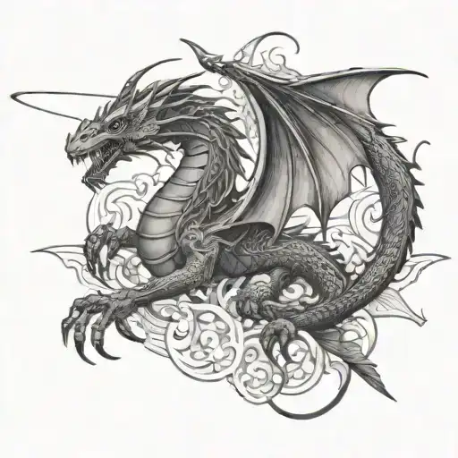 Dragon And Dragonfly Flying