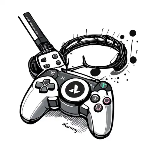 Minimalist Line Tattoo With Playstation Buttoned Spelling Kenny