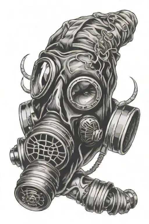Black Gas Mask With Apocalypse Reflection In Lenses