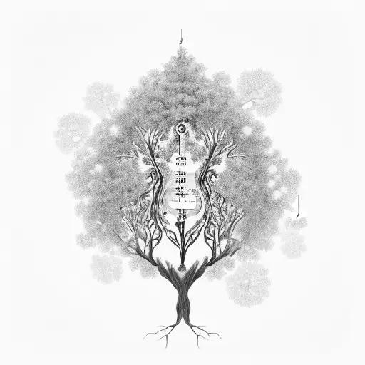 A Tree Of Life With Musical Notes Flowing From Its Branches In Black-grey Style