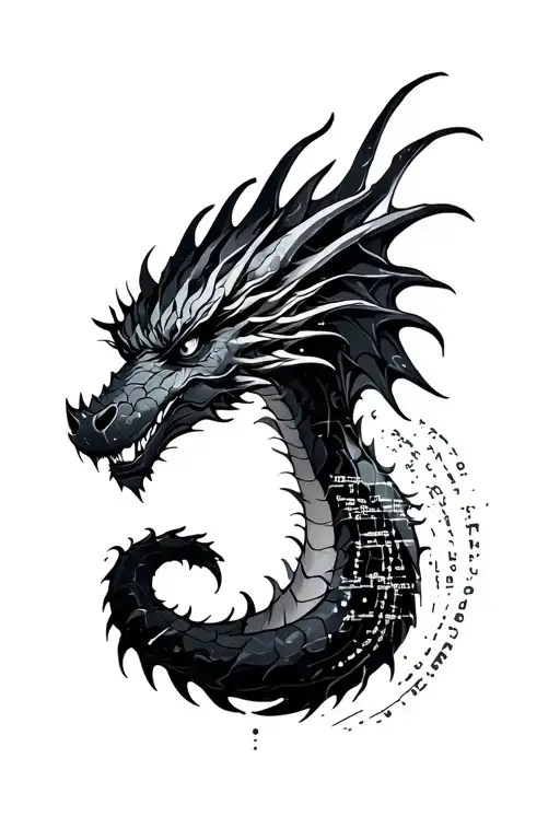 Small Dragon Silhouette Tattoo With A Computer Code And Glitching On The Four Arm