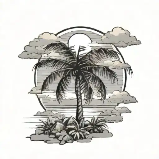 Island Sunset Palm Lineart