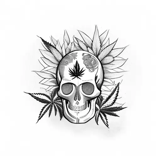 Illustration Of A Cannabis Plant Intertwined With Traditional Mexican Skull