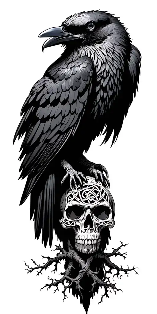 Celtic Skull Raven Trees