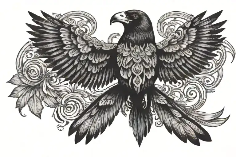 Symmetrical Boho Style Crow Flying