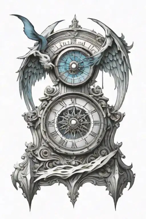 Astronomical Clock With Blue Topaz Gem Representing Lucifer's Tear