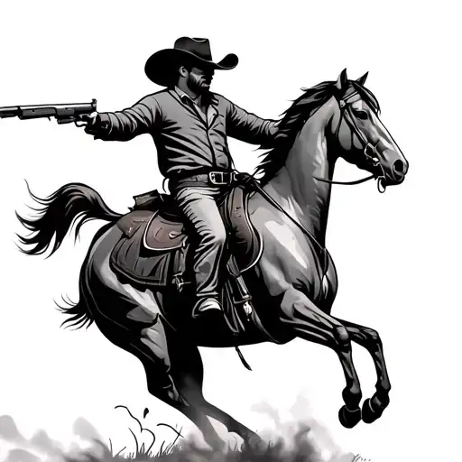 Cowboy Riding Horse Shooting Gun