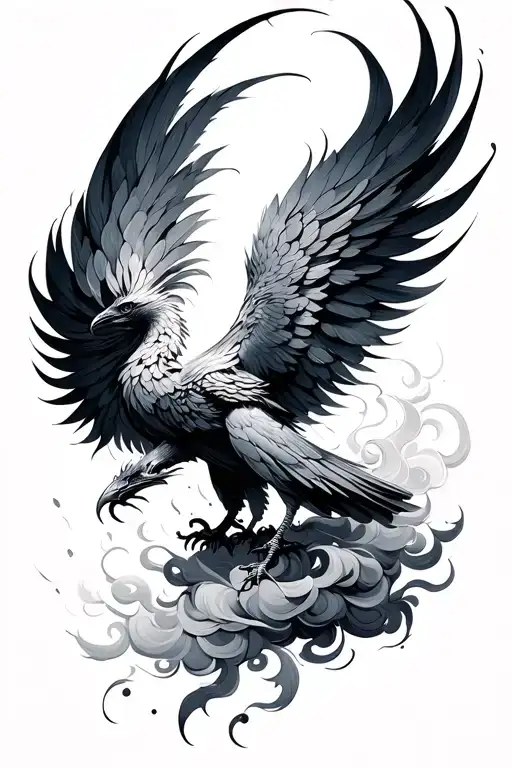 Brushstroke Minimalist Line Art Phoenix Tattoo With Wispy Smoke