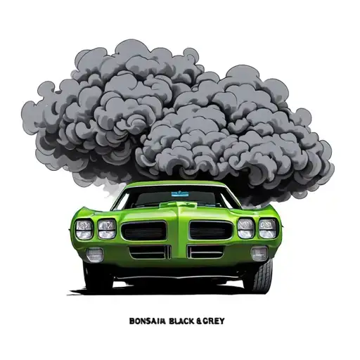 1969 Gto Judge In The Color Forrest Green With A Cloud Of Smoke From The Engine That Says Bonsai