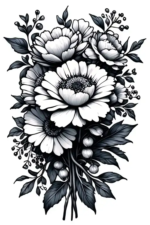 Flower Bouquet Fine Line