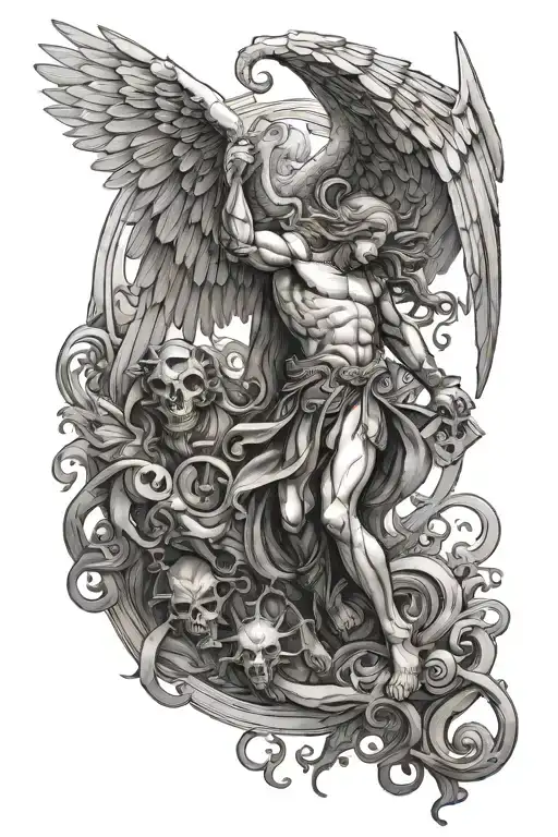 Arc Angel Micheal Above A Demon