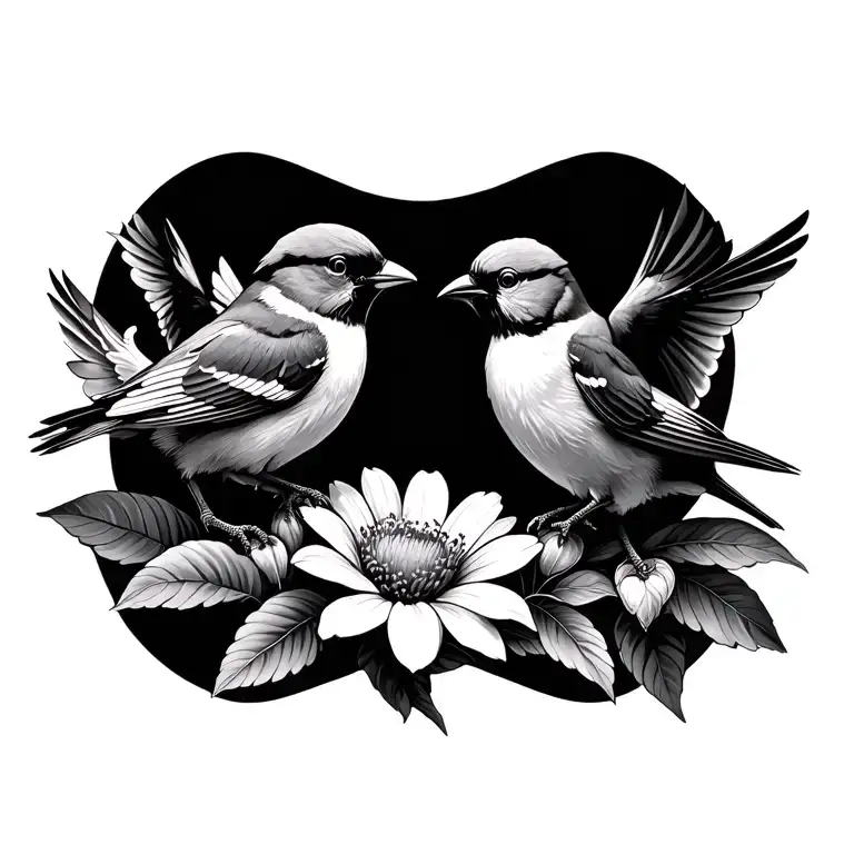 2 Birds Perched 1 Birds Flying Away With Wishing Flower