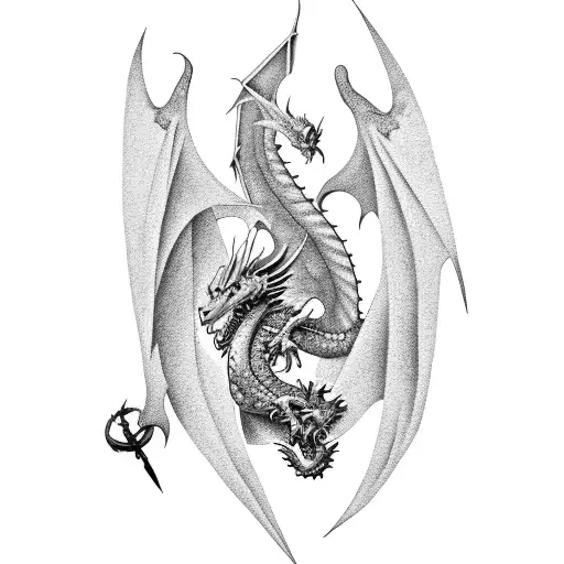 Dragon With Mountains And Dagger
