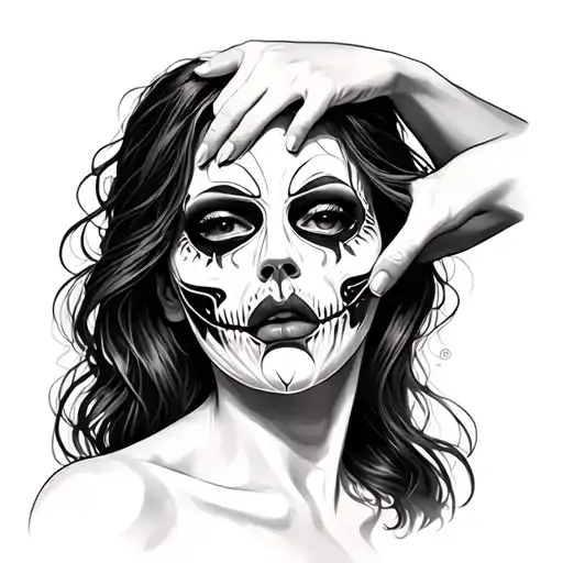 Dark Demented Realism Woman Removing Mask Sleeve