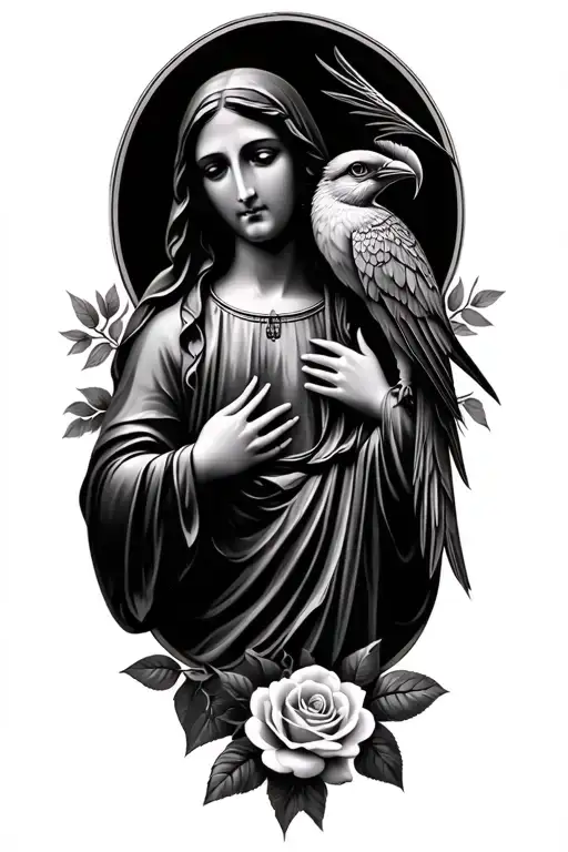 Virgin Mary With A Rose And A Quetzal Bird