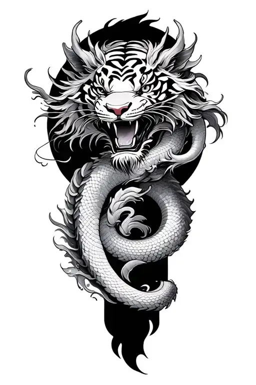 Chinese Dragon Snake Tiger Surrounded