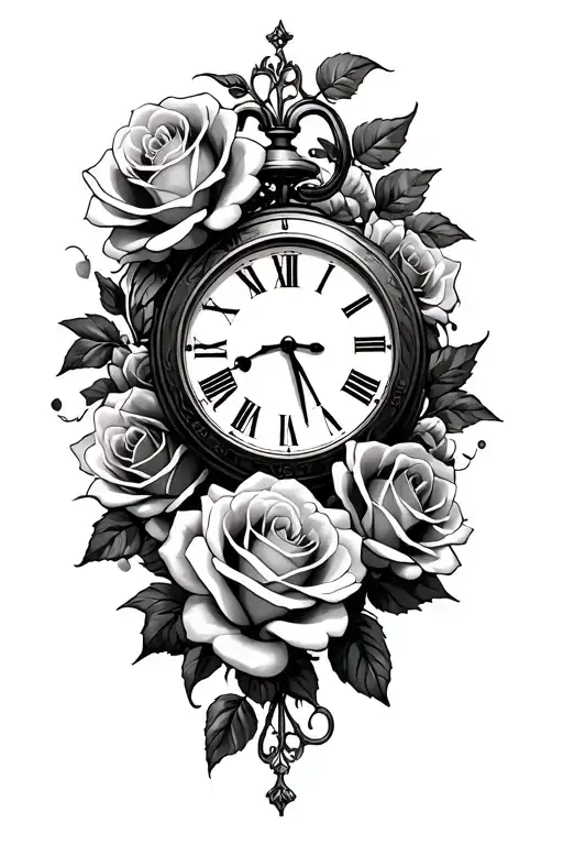 Clock And Roses Entwined