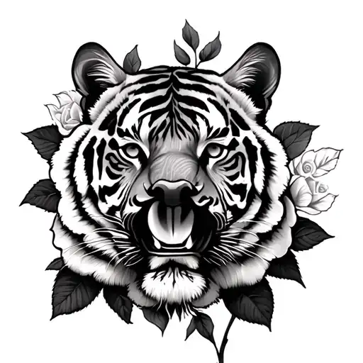 Time Clock Roses And Tiger