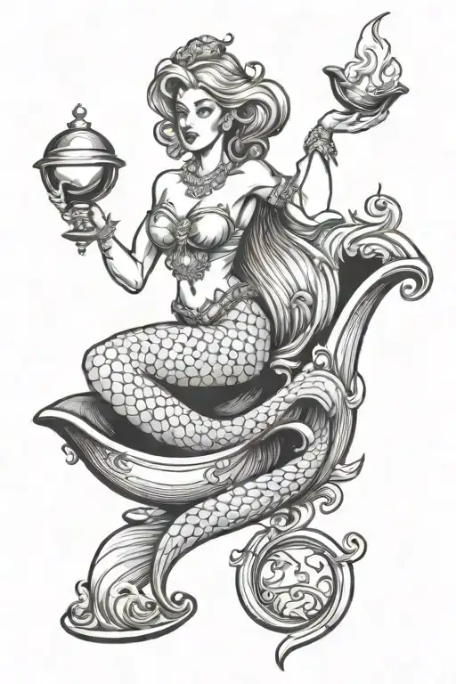 Mermaid Coming Out Of A Genie Lamp