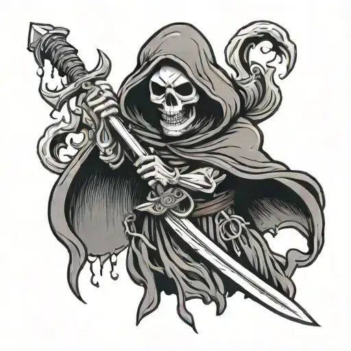 Cute Cartoon Grim Reaper Holding Sword
