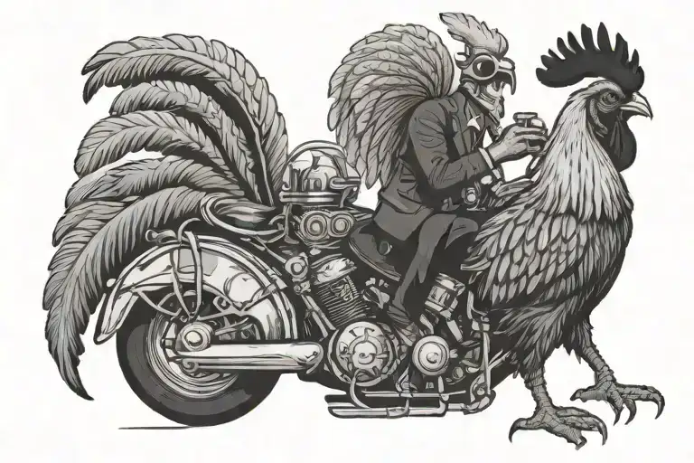 Skeleton Wearing Night Vision Goggles And Blowing A Conch Shell While Riding A Rooster