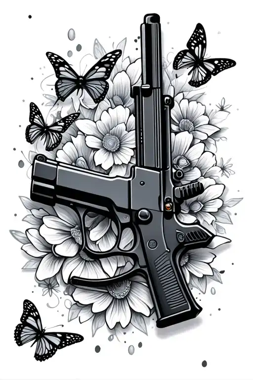 Mini Uzi With Butterflies Surrounding