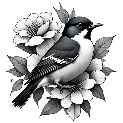 Bird And Flowers