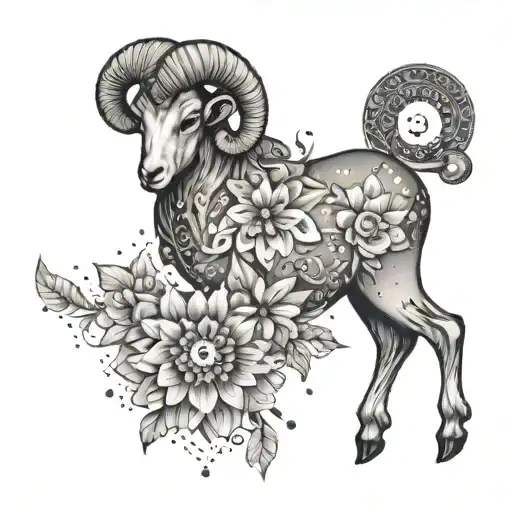 Aries Constellation With Flower Mandala Design Incorporating Elements