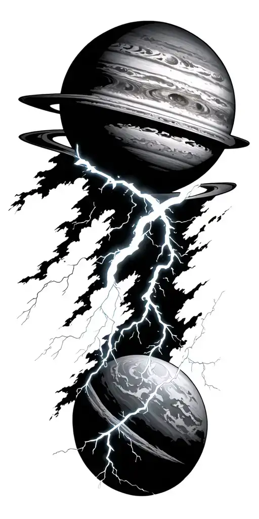 Zues The God Of Lightning Striking On Jupiter The Planet Tattoo Design