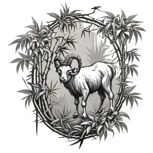 Chinese Bamboo And Goat