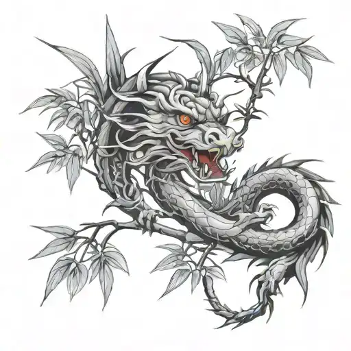 Chinese Bamboo With Chinese Dragon Wrapped