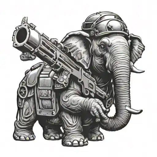 Elephant Soldier With Machine Gun