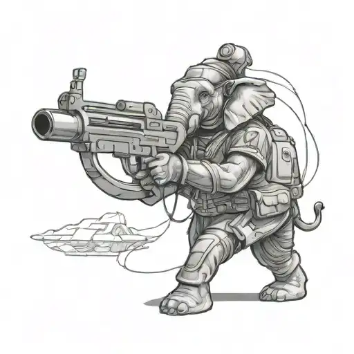Elephant Soldier With Machine Gun