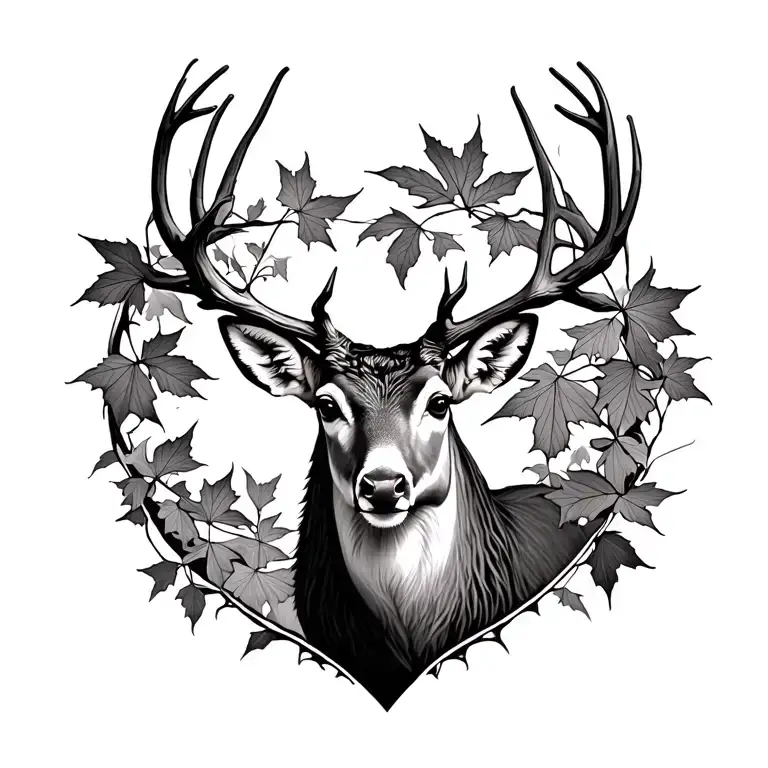 Sika Deer With Japanese Maple And Ginkgo Leaves