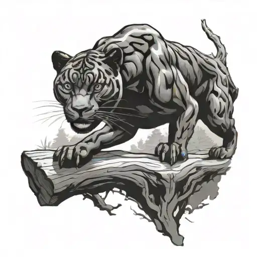 Black Panther Walking On Log