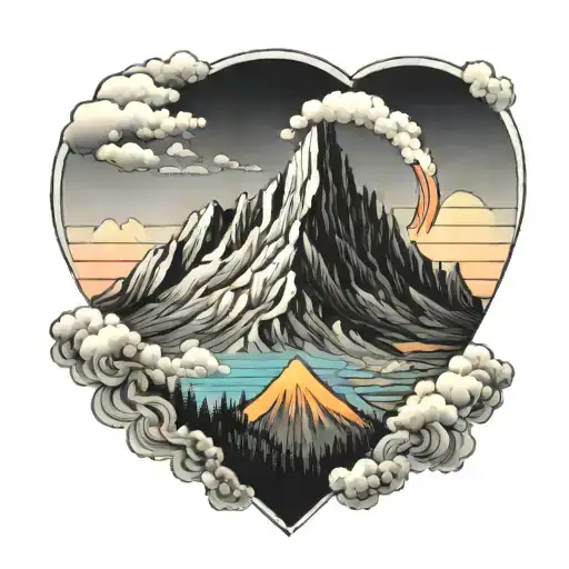 A Heart-shaped Mountain Range With A Rainbow Arching Over It
