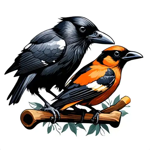 Raven And Oriole Bird Sports Equipment Intertwined