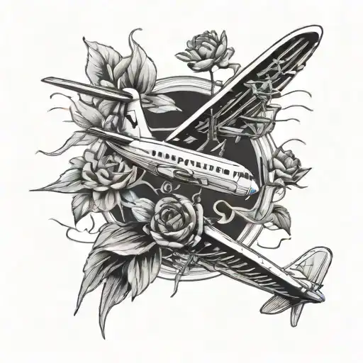 Airplane Flying With Water Lillies Roses Sunflower