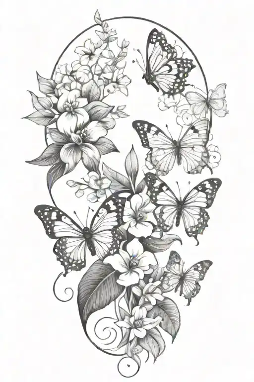 Tropical Leaves With Flowers And Butterflies