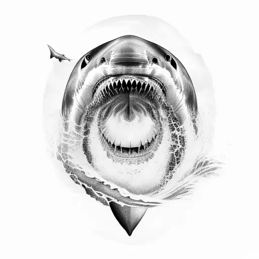 A Majestic Great White Shark Emerging From A Swirling Ocean Wave