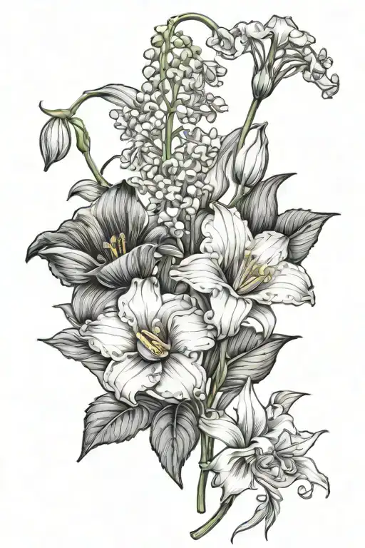 Carnation Daffodil Lily Of The Valley And Morning Glory With Stems